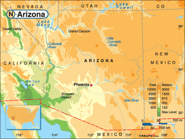 elevation map of flagstaff az Arizona Base And Elevation Maps elevation map of flagstaff az