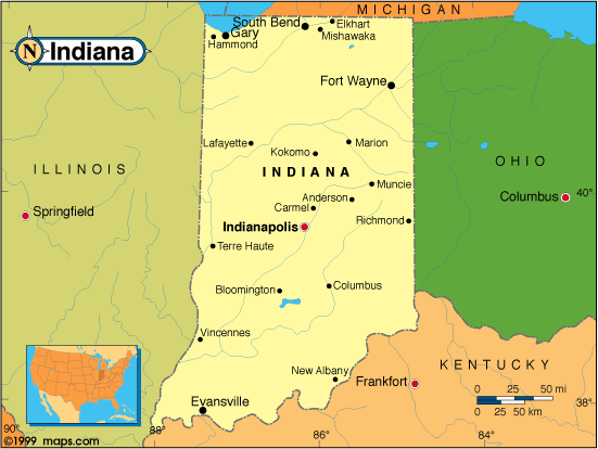 Indiana Ohio Border Map Indiana Base And Elevation Maps
