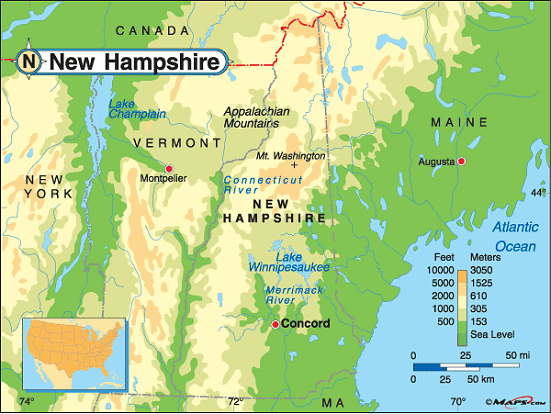 New Hampshire Elevation Map New Hampshire Base and Elevation Maps