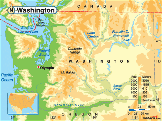 Elevation Map Of Washington Washington Base and Elevation Maps
