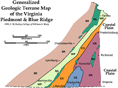 Generalized Geologic Map of the Virginia Piedmont and Blue Ridge